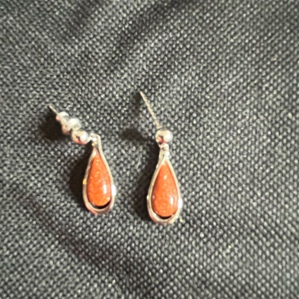 SOLD Spiny Oyster Teardrop Dangle Earrings Sterling Silver Orange-Red​